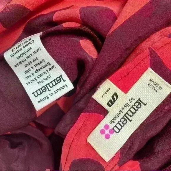 LemLem Maroon Patterned Tie Front Silk Long Sleeve Maxi Dress Womens Medium - Picture 12 of 15